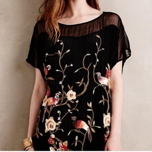 Anthropologie L floreat black embroidered blouse